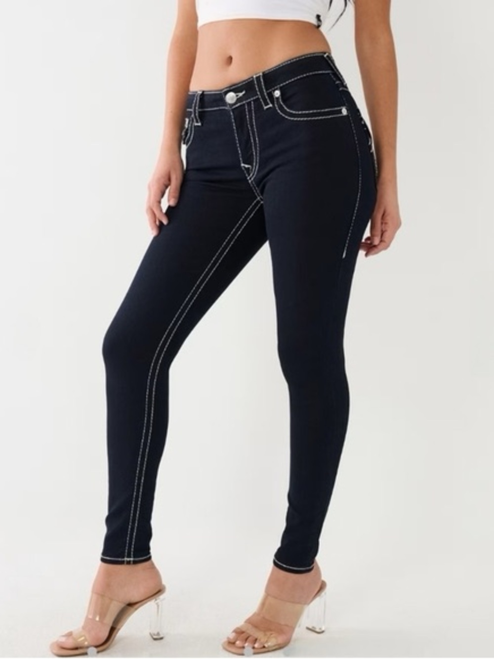 True Religion Women's Dark Indigo Skinny Flap Naturaline Big T Size 26